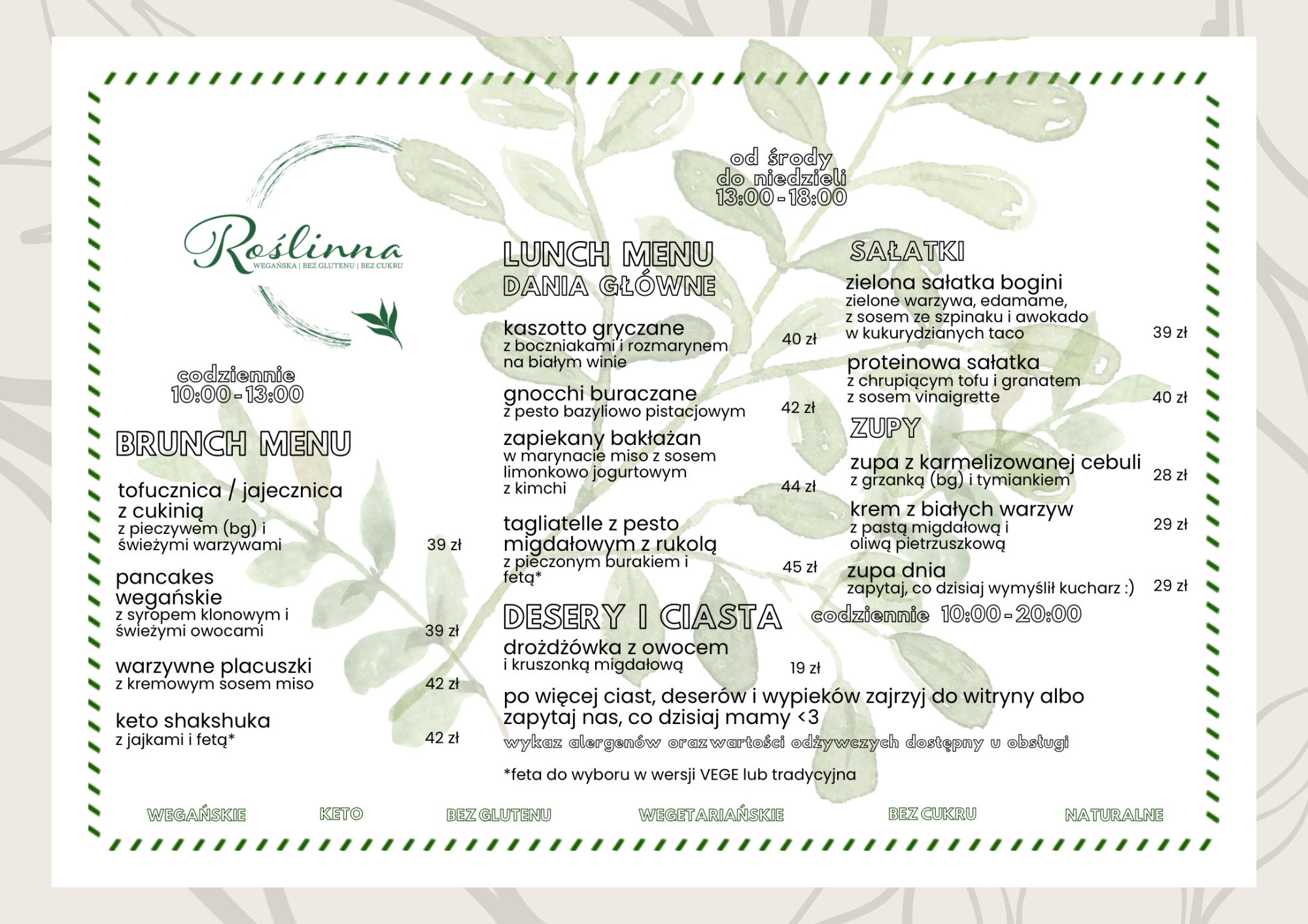Menu Roślinna – brunch, lunche, desery