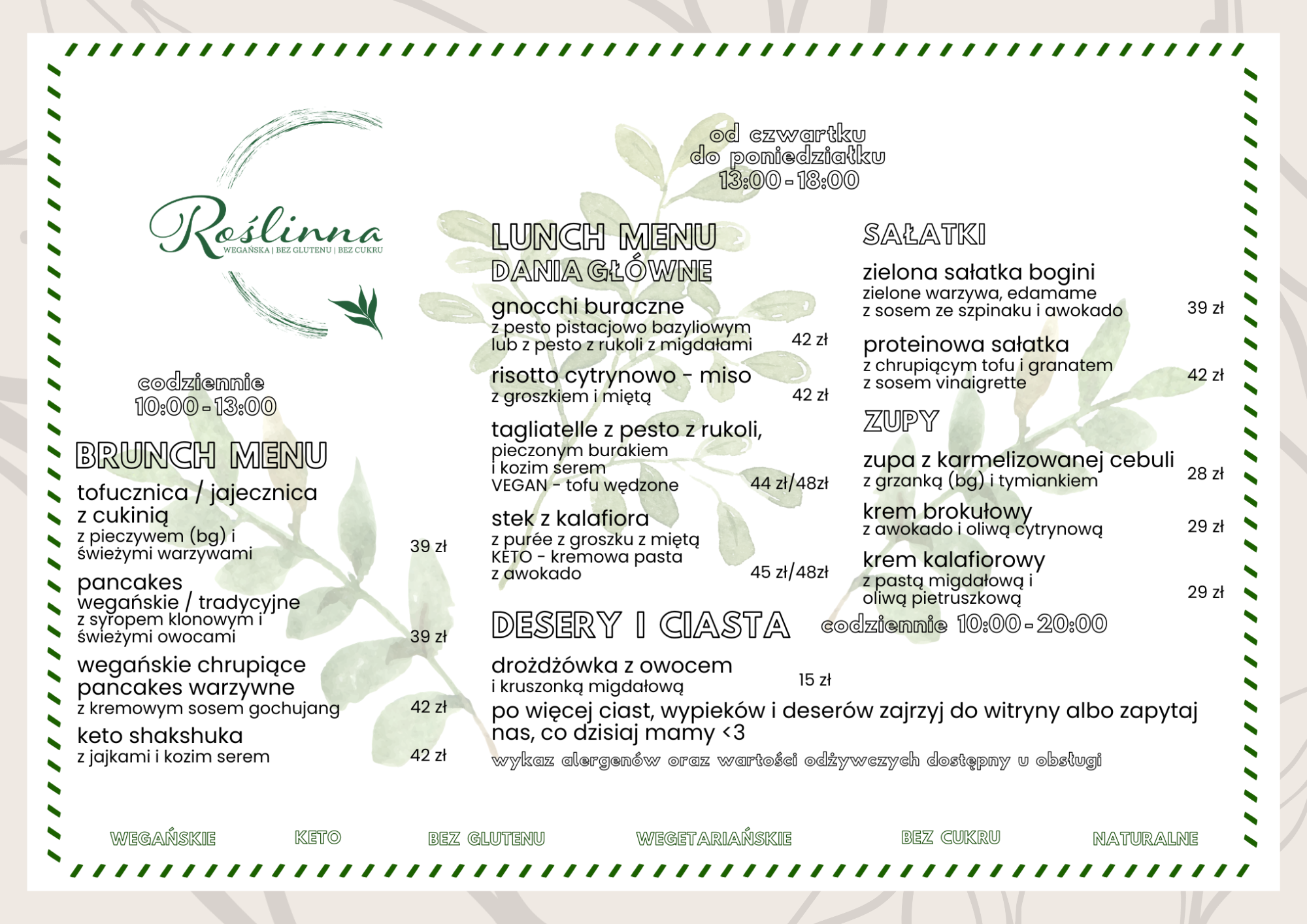 Menu Roślinna – brunch, lunch, sałatki, zupy i desery